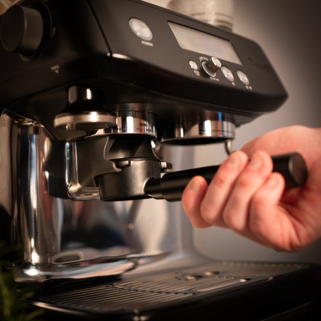 Breville 54mm Bottomless Portafilter (Black) used in Breville Barista Pro Coffee Machine