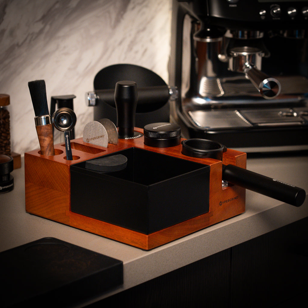 Hypergrind Barista Tamping Station Kit with Portafilter, Tamper, Distributor, Puck Screens, Spoon and brush