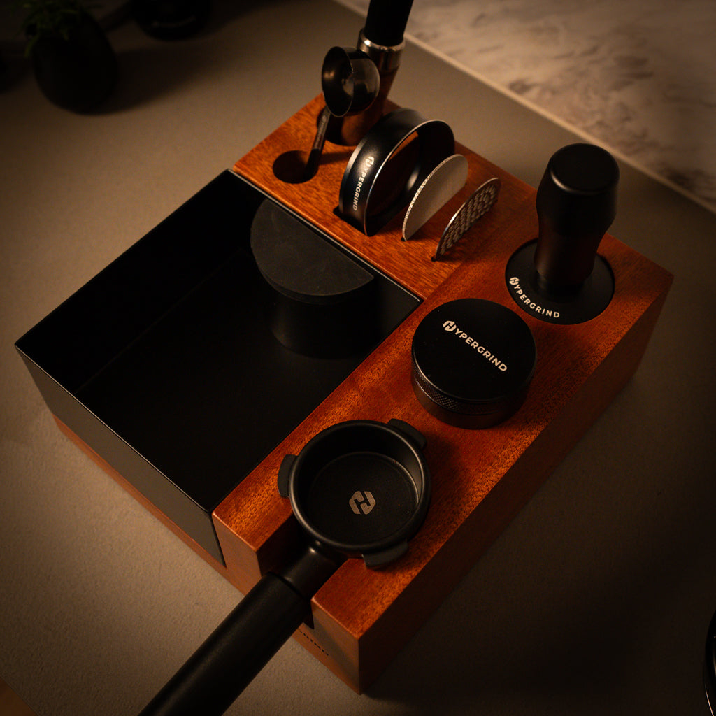 Tamping station with espresso accessories