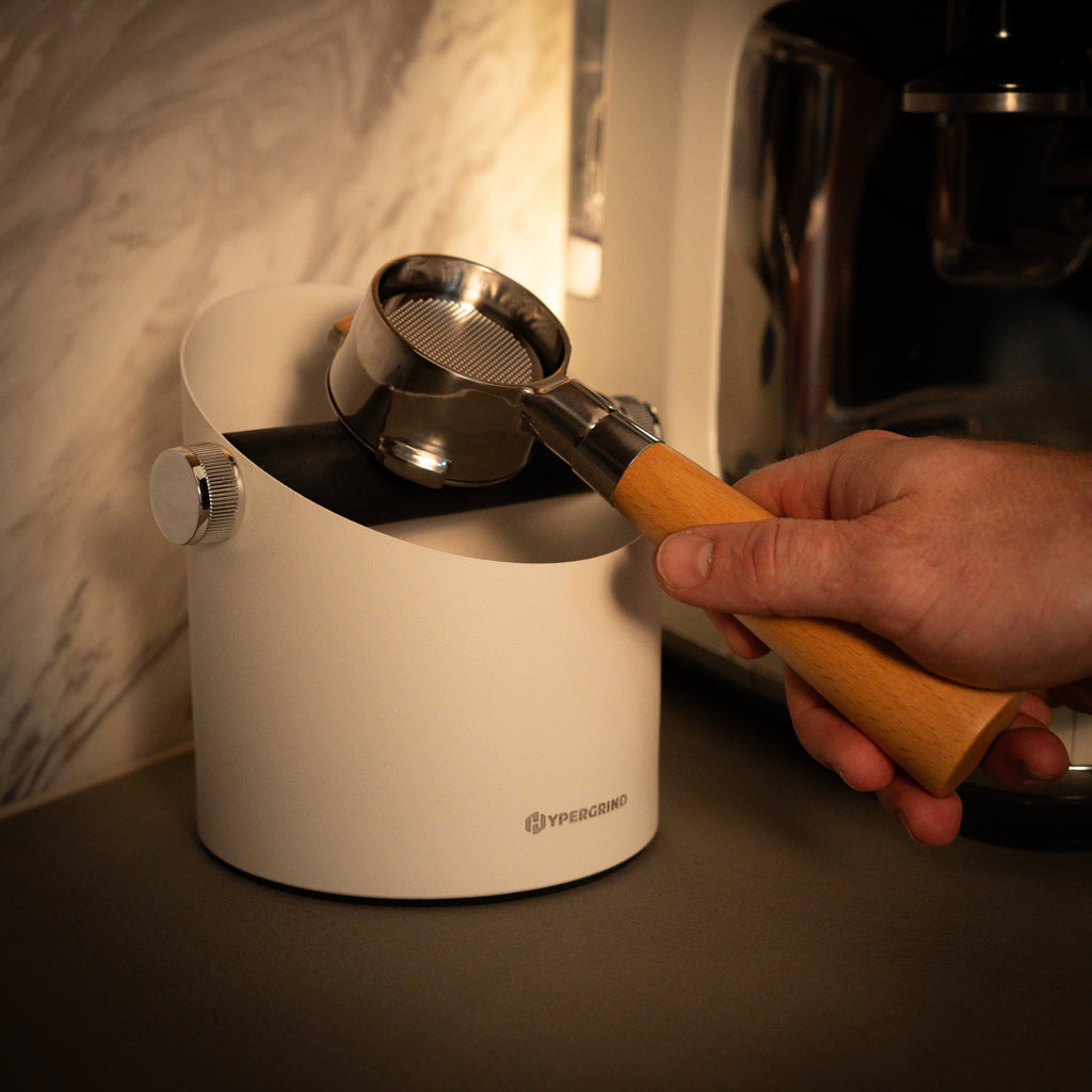 White Coffee Knock Box with Beechwood Portafilter